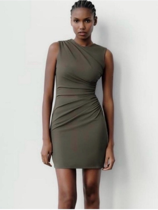 Zara Dresses & Skirts - Zara Olive Sleeveless Ruched Mini Dress